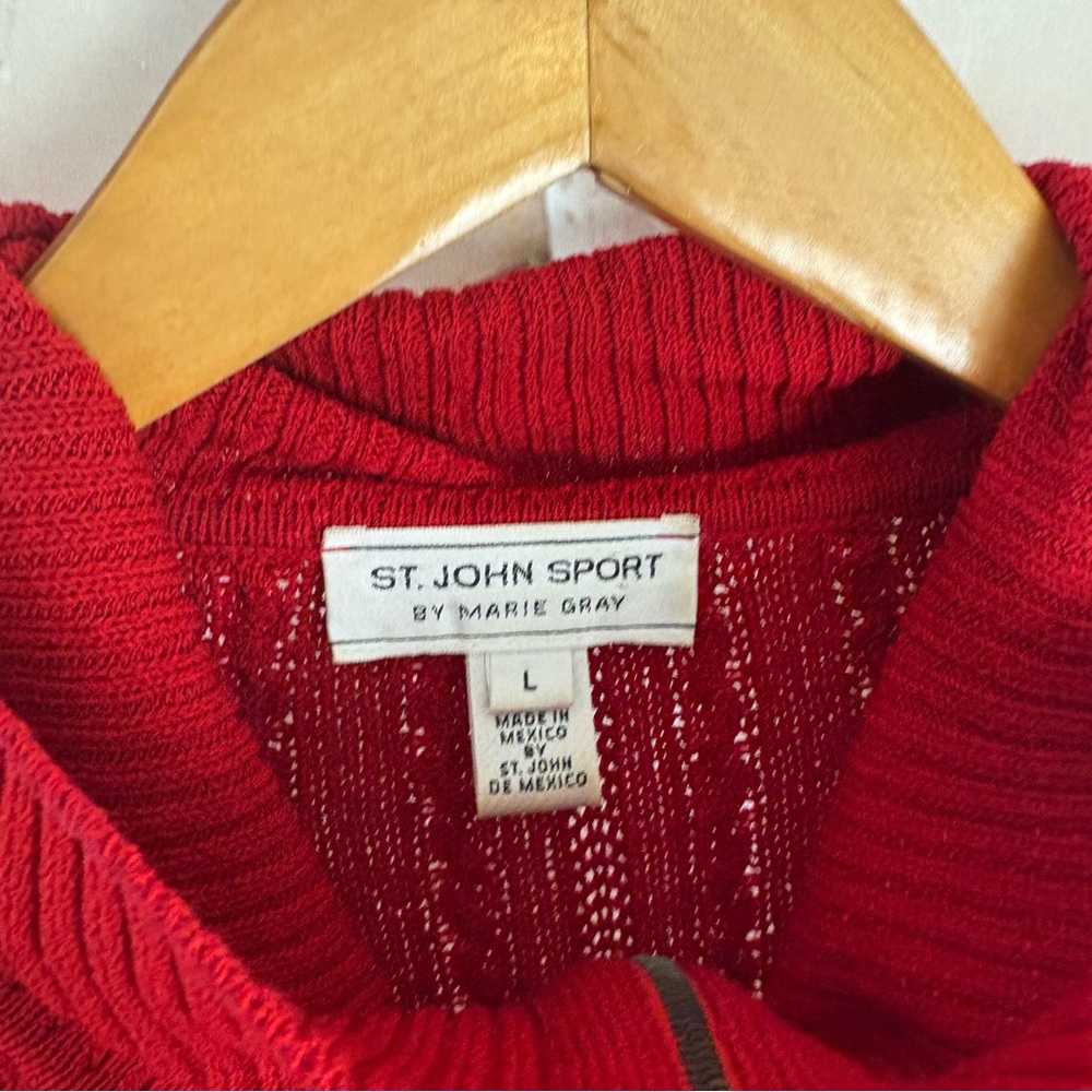 St. John Sport Black and Red Cable Knit Color Block Cardigan - Picture 8 of 8